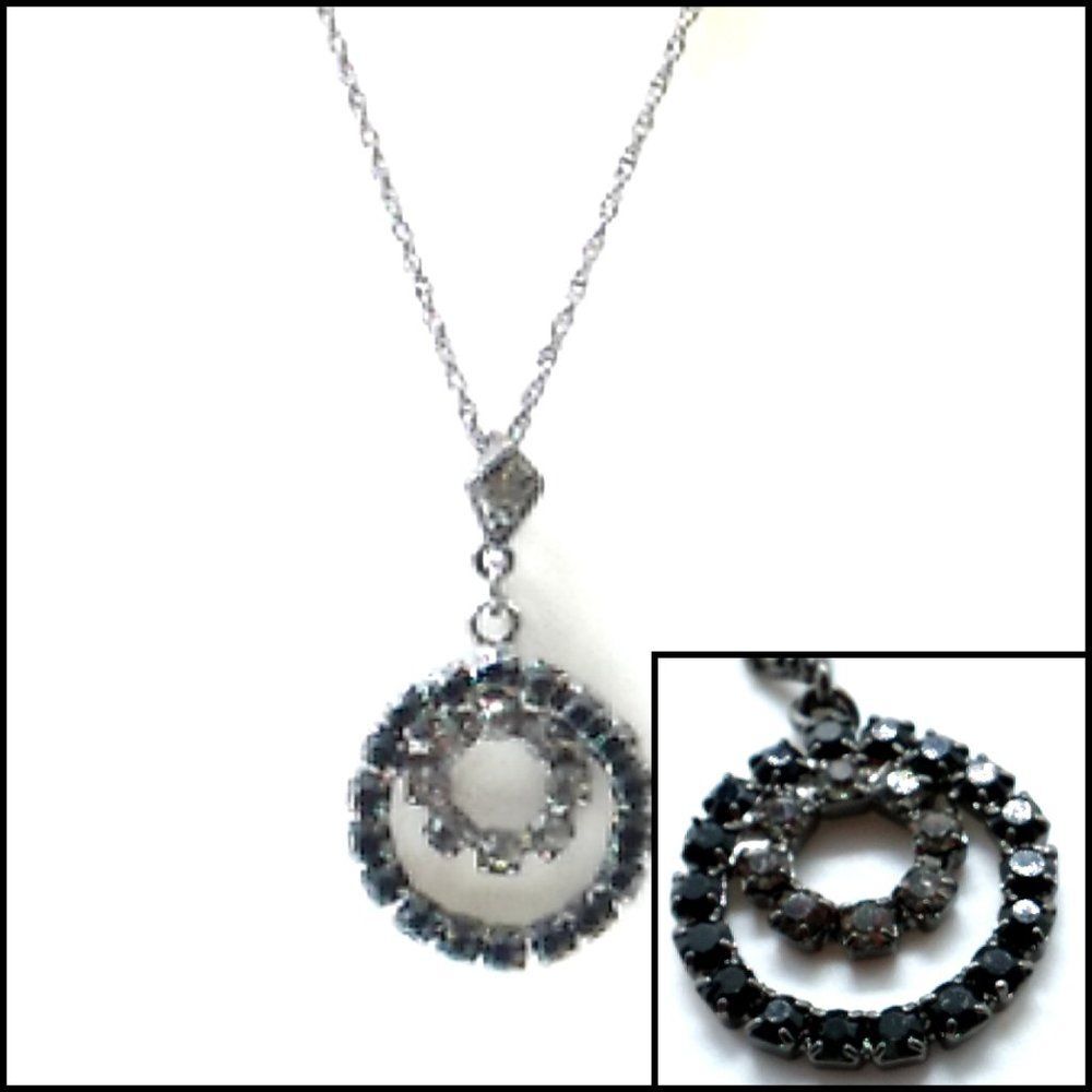 Lia Sophia Tuxedo Round Pendant Necklace w/ Black & Clear Crystals 16-19" NWOT
